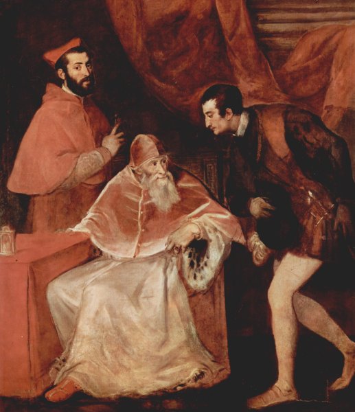 Pope Paul III with his Grandsons Alessandro and Ottavio Farnese 1546