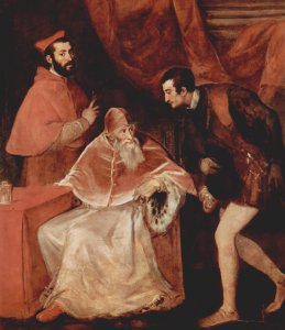 Pope Paul III with his Grandsons Alessandro and Ottavio Farnese 1546